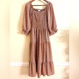 Polagram Floral‎ Smocked Midi Dress cottage core size Medium